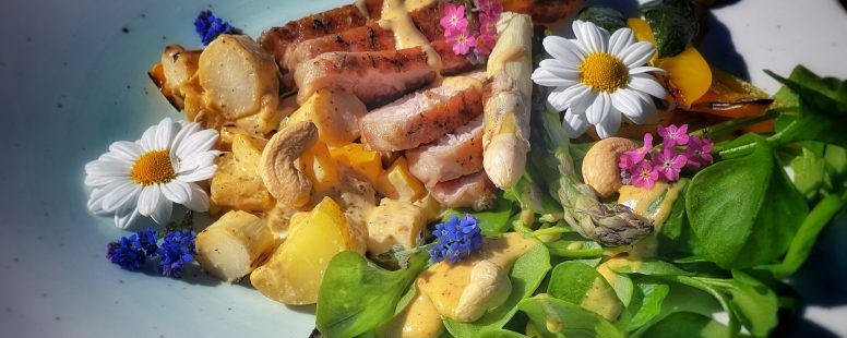 Gegrillter Spargel in Marinade mit  Hollandaise-Mayonnaise und Grillgemüse: Köstlich :-)